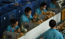 Des travailleurs sur une chaîne de production d'une usine de Dongguan, en Chine, le 14 septembre 2016