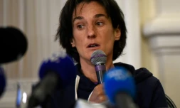 L'alpiniste française Elizabeth Revol lors d'une conférence de presse à Chamonix (France) le 7 février 2018 