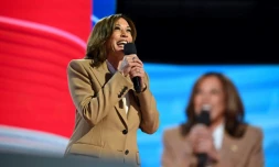 La vice-présidente américaine Kamala Harris, candidate à la présidentielle, s'adresse à la convention démocrate le 19 août 2024 à Chicago (Illinois)