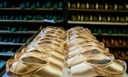 Des pointes de ballet alignées dans l'atelier moscovite Grishko, le 25 février 2020