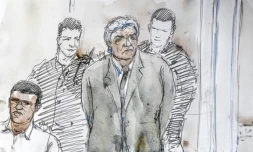 Croquis d'audience de Wojciech Janoswki (c), le gendre d'Hélène Pastor, lors de son procès le 17 septembre 2018 à Aix-en-Province