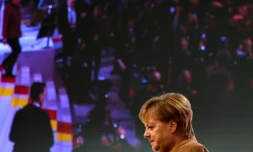 La chancelière allemande Angela Merkel au centre de congrès Hamburg Messe à Hambourg, en Allemagne, le 6 décembre 2018