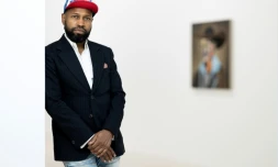 Le peintre américain Nathaniel Mary Quinn à la galerie Gagosian, le 7 juin 2023 à Paris