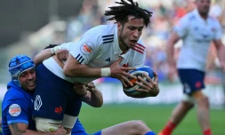 Le 2e ligne Mickael Guillard ouvre le compteur d'essais du XV de France contre l'Italie le 23 février 2025 à Rome