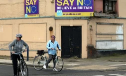 Un panneau pour le retrait du Royaume-Uni de l'Union européenne à Redcar (nord-est de l'Angleterre), le 27 juin 2017 