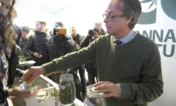 Le militant Marc Emery créateur de la chaîne de distribution et autoproclamé "prince de l'herbe", dans une des boutiques à Montréal, le 15 décembre 2016
