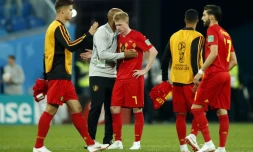 L'équipe de Belgique dépitée après sa défaite face à la France en demi-finale, à Saint-Pétersbourg, le 10 juillet 2018 