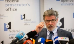 Eric Van Der Sypt, porte-parole du parquet fédéral, lors d'une conférence de presse le 18 mars 2016 à Bruxelles