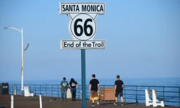 La "fin" de la Route 66 à Santa Monica en Californie, le 21 mai 2017