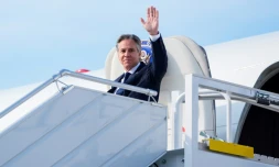 Le secrétaire d'Etat américain Antony Blinken à son arrivée à l'aéroport de Varsovie, le 12 septembre 2024 en Pologne