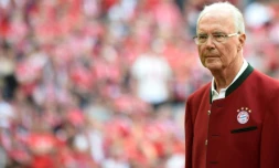 Franz Beckenbauer  champion du monde avec l'Allemagne comme joueur en 1974 puis de comme sélectionneur en 1990 lors d'une cérémonie, le 12 mai 2018 à Munich