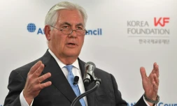 Le secrĂ©taire d'Ătat amĂ©ricain Rex Tillerson s'exprime lors d'un forum sur les relations entre les Ătats-Unis et la CorĂ©e du Sud, Ă Washington, le 12 dĂ©cembre 2017
