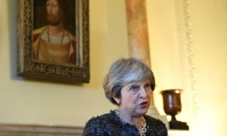 La Première ministre britannique Theresa May, le 8 mars 2018, lors d'un discours à Downing Street 