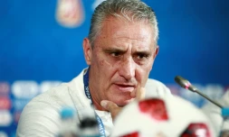 Le sélectionneurdu Brésil Tite lors de la conférence de presse de veille de match à Kazan, le 5 juillet 2018