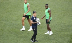 Le sélectionneur du Nigeria Gernot Rohr lors d'un entraînement à Volgograd, le 21 juin 2018
