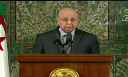 Abdelkader Bensalah, président de l'Algérie par intérim, lors de son allocution sur la télévision officielle, le 6 juin 2019