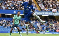 L'attaquant belge Romelu Lukaku sous le maillot de Chelsea contre Leicester le 19 mai 2022 au stade de Stamford Bridge à Londres 