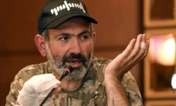 Le député Nicol Pachinian lors d'une conférence de presse à Erevan le 24 avril 2018