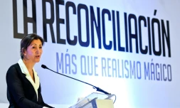 Ingrid Betancourt, ex-otage des Farc, lors d'un forum sur la réconciliation, le 5 mai 2016 à Bogota, en Colombie