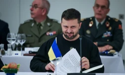 Le président ukrainien Volodymyr Zelensky au siège de l'Otan, à Bruxelles, le 17 octobre 2024