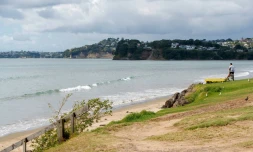 Un homme regarde la mer Ă Orewa, au nord d'Auckland, le 5 mars 2021