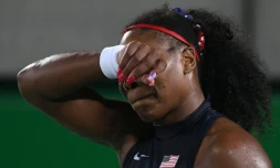 Serena Williams réagit après avoir perdu un point face à Elina Svitolina, le 9 août 2016 lors des Jeux de Rio