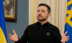 Le président ukrainien Volodymyr Zelensky lors d'une conférence de presse à Kiev, le 26 février 2025