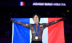 Le Français Adam Siao Him Fa champion d'Europe de patinage artistique, le 12 janvier 2024 Ă Kaunas (Lituanie)Â