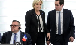 Marine Le Pen et Nicolas Bay au Parlement européen à Strasbourg, le 5 avril 2017