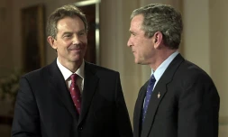 Le Premier ministre britannique Tony Blair et le président américain George W. Bush à la Maison-Blanche le 31 janvier 2003