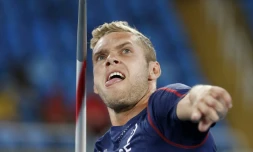 Le décathlonien français Kevin Mayer au javelot, le 18 août 2016 aux JO de Rio