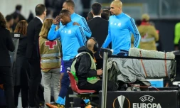 Le défenseur de l'OM Patrice Evra après les incidents avec des supporters marseillais, le 2 novembre 2017 à Guimaraes