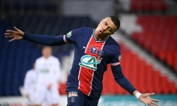 L'attaquant du Paris-SG, Kylian Mbappé, auteur d'un doublé lors du 8e de finale de la Coupe de France contre Lille, au Parc des Princes, le 17 mars 2021