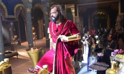 Des acteurs tournent une scène de la telenovela "Le Riche et Lazare", dans les studios de TV Record, le 3 février 2017 à Rio de Janeiro, au Brésil