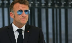 Le président français Emmanuel Macron s'exprime lors de la première journée nationale de commémoration de la reconnaissance de l'innocence d'Alfred Dreyfus, officier juif injustement condamné pour haute trahison à fin du 19e siècle, le 12 juillet 2026 à Paris