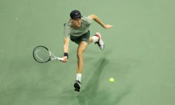 L'Italien Jannik Sinner, N.1 mondial, en quart de finale de l'US Open contre le Russe Daniil Medvedev le 4 septembre 2024 à New York