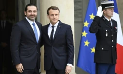 Le Premier ministre libanais démissionnaire Saad Hariri accueilli à l'Elysée par le président Emmanuel Macron, le 18 novembre 2017