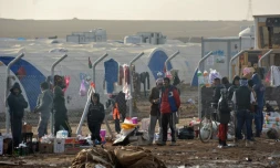 Des Irakiens le 16 décembre 2016 dans le camp de déplacés de Hasancham