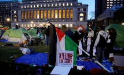 Le campus de l'université Columbia occupé par des manifestants pro-palestiniens, le 25 avril 2024 à New York