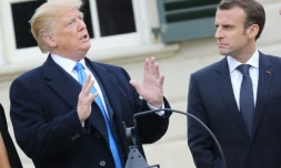Donald Trump et Emmanuel Macron lors de l'arrivée du président français à Mount Vernon, le 23 avril 2018