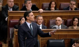 Le socialiste espagnol Pero Sanchez lors du débat parlementaire sur l'investiture à la tête du gouvernement, à Madrid le 5 janvier 2020