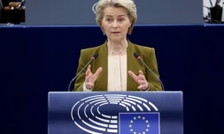 La présidente de la Commission européenne Ursula von der Leyen 
s'exprime devant le Parlement européen à Strasbourg le 22 janvier 2025