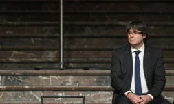 Carles Puigdemont lors d'une rencontre avec des maires catalans, le 7 novembre 2017 à Bruxelles