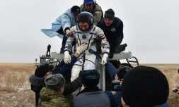 Sergei Volkov, astronaute de la station spatiale internationale à son arrivée à Dzhezkazgan, au Kazakhstan, le 02 mars 2016