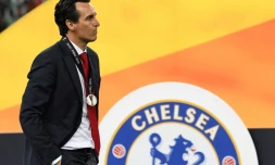 L'entraßneur d'Arsenal Unai Emery dépité aprÚs la finale de la Ligue Europa perdue contre Chelsea, le 29 mai 2019 à Bakou