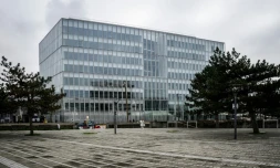 Le nouveau bâtiment de l'Académie de l'Organisation mondiale de la Santé (OMS)est photographié à la veille de son inauguration, à Lyon, dans le centre de la France, le 16 décembre 2024