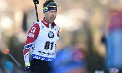 Le biathlète norvégien Ole Einar Bjoerndalen avant le départ du 20 km individuel de Ruhpolding, le 10 janvier 2018