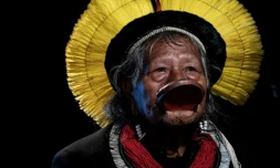 Le chef indigĂšne Raoni Metuktire, le 29 mai 2019 Ă Lyon (France)