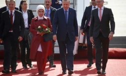 Le président turc Recep Tayyip Erdogan et son épouse Emine, à leur arrivée à Berlin le 27 septembre 2018.