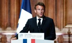 Le président français Emmanuel Macron à la Sorbonne à Paris, le 25 août 2022